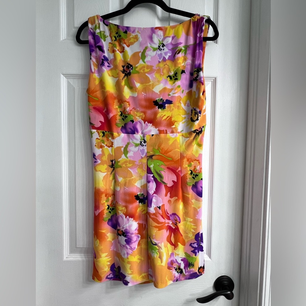 Lauren Ralph Lauren Floral Sleeveless Mini Dress in Yellow, Purple, Pink, Orange - Picture 2 of 4